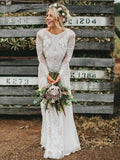 Long Sleeve Ivory Lace See Through Backless Beach Boho Wedding Dresses HZ0527