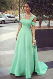 Mint Green A Line Off Shoulder Satin Long Prom Dresses Evening Dresses HZ0527