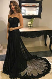 Sweetheart Black Tulle Lace Long Prom Dresses For Teens,Graduation Party Dresses HZ0527
