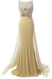 Beauty Mermaid Champagne Long Beaded Prom Party Dresses HZ0527