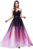 Open Back Long Gradient Chiffon Modest Prom Dresses HZ0527