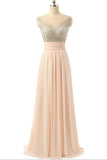 Cap Sleeves Chiffon Empire Waist Beaded Long Prom Dresses HZ0527