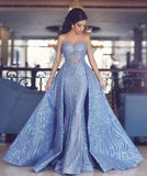 Elegant Sweetheart Mermaid Prom Dress With Detachable Train,Fashion Blue Evening Dresses HZ0527