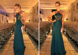Fashion Dark Green Sheath Beading Sleeveless Long Prom Dresses HZ0527