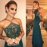 Fashion Dark Green Sheath Beading Sleeveless Long Prom Dresses HZ0527