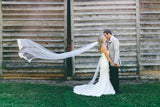Alencon Lace Edged Cathedral Length Tulle Bridal Veil Wedding HZ0527