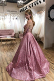 Promfast A-line Scoop Spaghetti Straps Sparkle Prom/Evening Dress with Pockets HZ0527