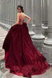 Glamorous A-Line Strapless Burgundy Long Chiffon Prom Dress With Lace HZ0527
