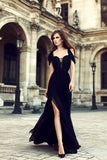 Charming Chiffon Black Side Slit Prom Dresses,Elegant Long Black Formal Dress HZ0527