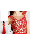 Open Back Red Long Lace Beaded Prom Evening Dresses HZ0527