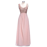 Rose Gold A Line Spaghetti Straps Prom Gown Backless Sequins Chiffon Bridesmaid Dress HZ0527