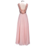 Rose Gold A Line Spaghetti Straps Prom Gown Backless Sequins Chiffon Bridesmaid Dress HZ0527