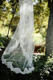 Alencon Lace Edged Cathedral Length Tulle Bridal Veil Wedding HZ0527