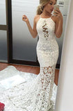 Off White Lace Sexy Halter Prom Dress,Mermaid Long Evening Dress HZ0527