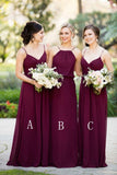 A Line Burgundy Chiffon Straps Long Bridesmaid Dresses HZ0527