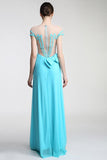 Light Sky Blue Long Deep V-neck Prom Party Dresses HZ0527