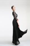 Long Sleeves Black Lace Cap Sleeves Prom Party Dresses HZ0527