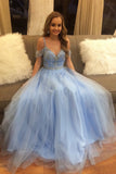 Gorgeous Beading Blue Tulle Long A Line Puffy Prom Dress,Graduation Dress HZ0527