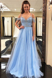 Gorgeous Beading Blue Tulle Long A Line Puffy Prom Dress,Graduation Dress HZ0527