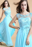 Backless Light Sky Blue Chiffon Long Lace Beaded Prom Dresses HZ0527