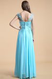 Backless Light Sky Blue Chiffon Long Lace Beaded Prom Dresses HZ0527