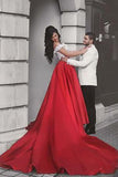 White Lace Crop Top Red Satin Two Piece A Line Prom Dresses HZ0527