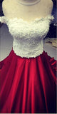 White Lace Crop Top Red Satin Two Piece A Line Prom Dresses HZ0527