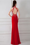 Front Split Sexy Red Beaded Backless Long Prom Dresses HZ0527