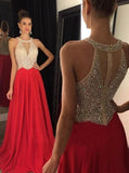 Red Skirt Beaded Bodice Long Deep V Neck Prom Gowns,Fashion Women Dresses HZ0527