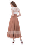 Unique A Line V Neck Chiffon Lace Top Ankle-length Cap Sleeves Prom Dress HZ0527