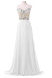 White Chiffon Sweetheart Beaded Long Prom Evening Dresses HZ0527
