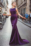 Satin Purple Mermaid Prom Dresses With Beading,Long Formal Evening Dress HZ0527