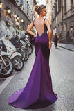 Satin Purple Mermaid Prom Dresses With Beading,Long Formal Evening Dress HZ0527