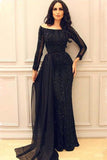 Black Long Sleeves Mermaid Prom Gowns,Sexy Formal Women Evening Dress HZ0527