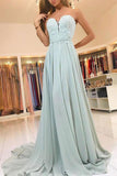 Sweetheart Strapless Cheap Long Chiffon Prom Dresses with Lace HZ0527