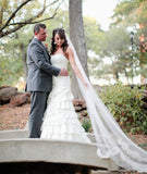 Alencon Lace Edged Cathedral Length Tulle Bridal Veil Wedding HZ0527