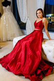 Two Pieces Red Simple Prom Dresses, Long Cheap Evening Dress HZ0527