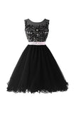 Black Beaded Cap Sleeves Lace Homecoming Cocktail Dresses HZ0527