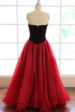 Elegant Strapless A-line Long Burgundy Tulle Prom Dress A Line Evening Dress HZ0527
