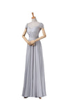 Modest Gray Chiffon Long Prom Dresses HZ0527