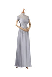 Modest Gray Chiffon Long Prom Dresses HZ0527