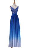 A-line Strapless Floor-Length Royal Blue Ombre Chiffon Long Prom Dress HZ0527