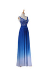 A-line Strapless Floor-Length Royal Blue Ombre Chiffon Long Prom Dress HZ0527