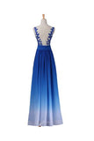 A-line Strapless Floor-Length Royal Blue Ombre Chiffon Long Prom Dress HZ0527