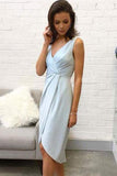 Elegant V Neck Sleeveless Light Blue Short Homecoming Dress,Cocktail Dresses HZ0527