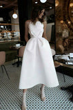 Spaghetti Straps White Prom Dress with Pockets Tea-Length Party Dress HZ0527