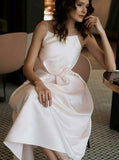 Spaghetti Straps White Prom Dress with Pockets Tea-Length Party Dress HZ0527