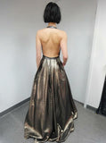 A-Line Halter Backless Long Prom Dress with Pockets HZ0527