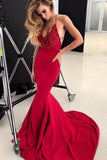 Spaghetti Strap V Neck Lace Long Mermaid Prom Dress HZ0527