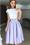 Two Piece Tea-Length Lavender Prom Homecoming Dress with Lace Pleats HZ0527